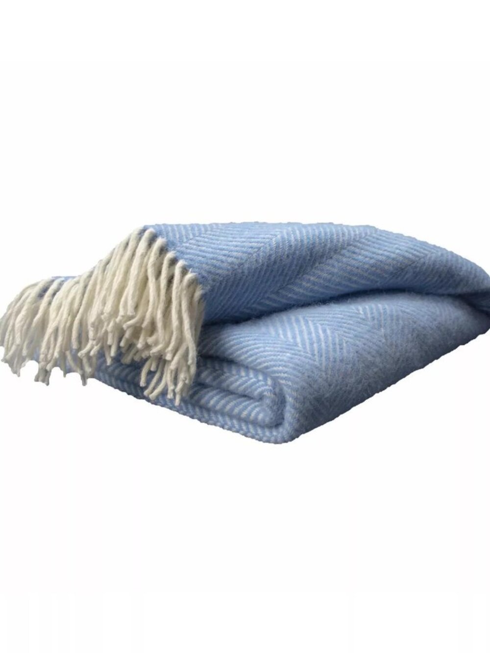 NWT Prince Of Scots Tweed Herringbone Pure Oversized Wool Throw Baby Blue 59x72 - Picture 2 of 9